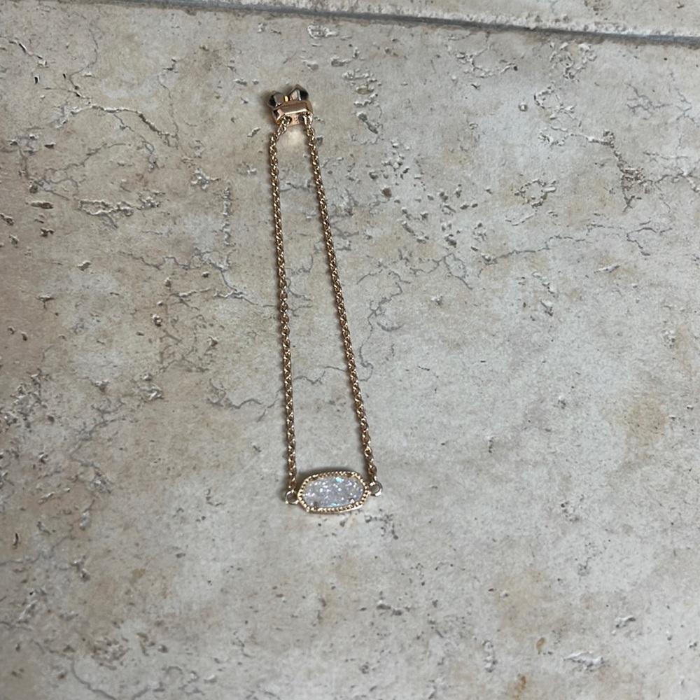 Kendra Scott Elaina Rose Gold Adjustable Chain Bracelet in Iridescent Drusy
